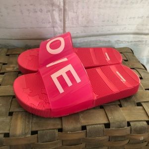 Andrea Girls Slides Sandals Pink White Love Size 12